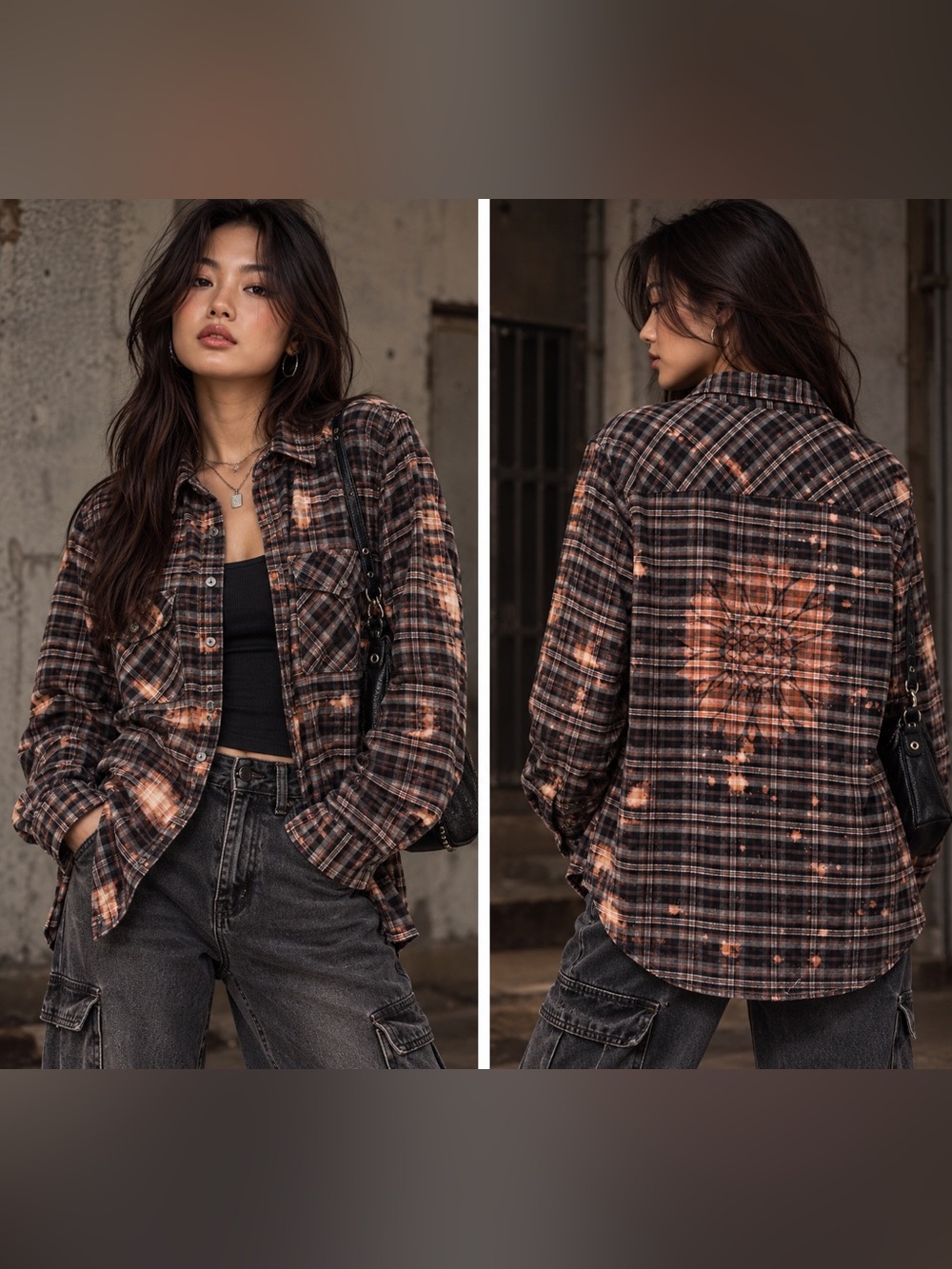 Upcycled Kenneth Cole Plaid Flannel – OOAK Bleached Flower